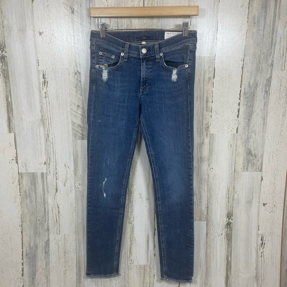 Rag & Bone Jean Womens 27 Medium Wash Blue Distressed Skinny Denim Mid Rise - Picture 1 of 10